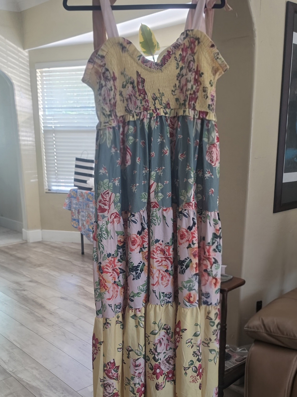 Floral Tiered Maxi Dress (Womans) - Yellow, Pink & Green